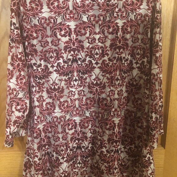 Liz Claiborne 1X Red/tan leaf style pattern blouse 3/4 length sleeve - Picture 4 of 4